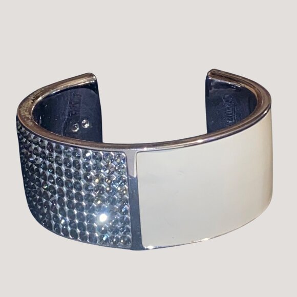Wide Swarovski Beauty Silver Cream Crystal Bling Cuff Bracelet  Adjustable - Picture 1 of 15